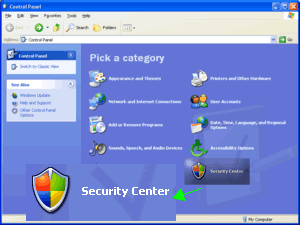 control panel - security center